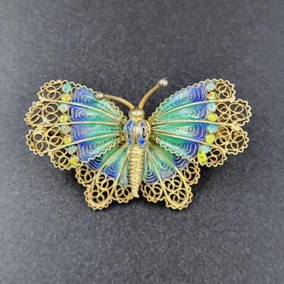 1960S BUTTERFLY 8P0 SILVER GOLD WASH BROOCH