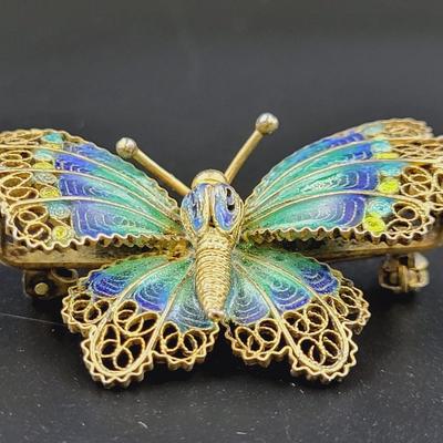 1960S BUTTERFLY 8P0 SILVER GOLD WASH BROOCH