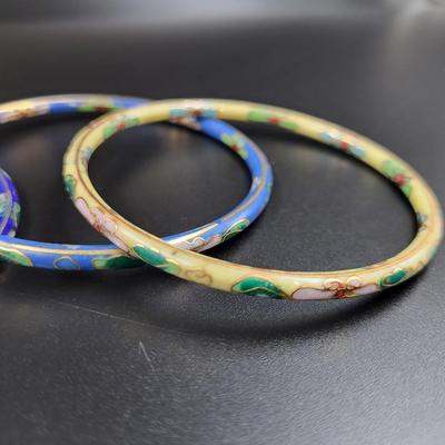 VINTAGE CLOISONNE BANGLE ENAMEL ON BRASS COLORFUL BRACELET TRIO