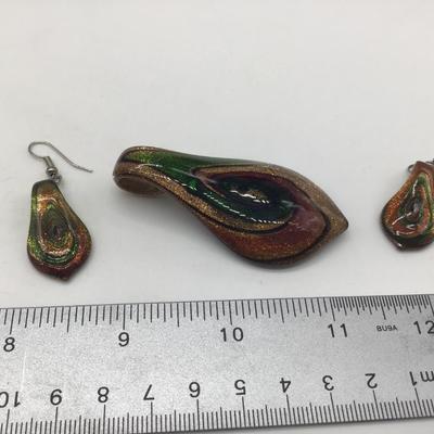 Large Glass Pendant and Earring Set