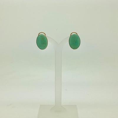 #8266 14K Yellow Gold Jade Earrings