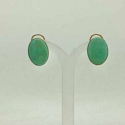 #8266 14K Yellow Gold Jade Earrings