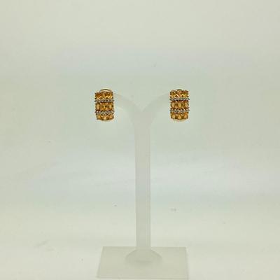 #8267 14K Yellow Gold Yellow and White Topaz Hoop Earrings