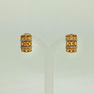 #8267 14K Yellow Gold Yellow and White Topaz Hoop Earrings