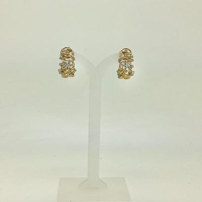 #8268 14K Yellow & White Gold EFFY Floral Diamond Hoop Easrrings