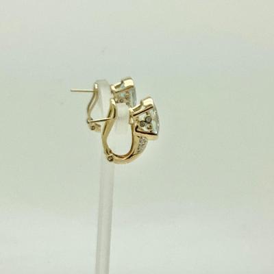 #8269 14K Yellow Gold Aquamarine & Diamond Hoop Earrings