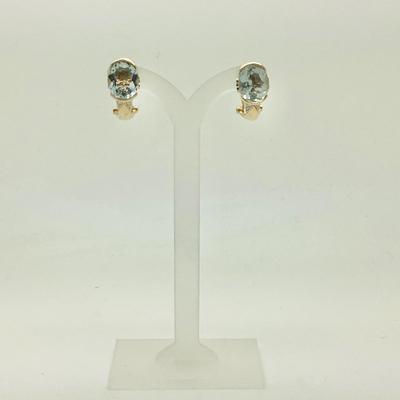 #8269 14K Yellow Gold Aquamarine & Diamond Hoop Earrings