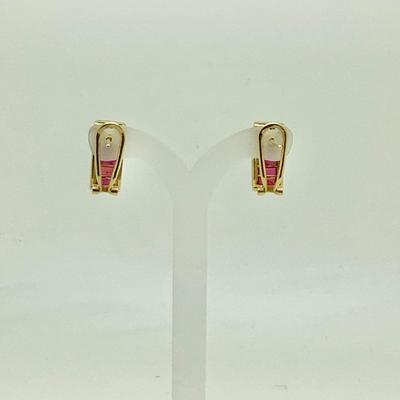 #8270 18K Yellow Gold Ruby Band Hoop Earrings
