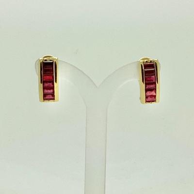 #8270 18K Yellow Gold Ruby Band Hoop Earrings