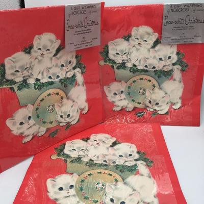 3 pkgs  Vintage Cat Christmas wrapping paper