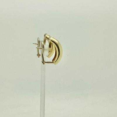 #8273 14K Yellow Gold Wide Band Hoop Earrings with Cubic Zirconias