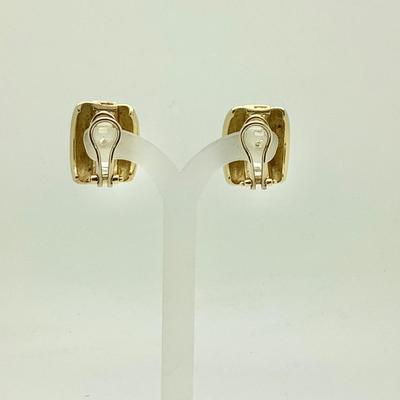 #8273 14K Yellow Gold Wide Band Hoop Earrings with Cubic Zirconias