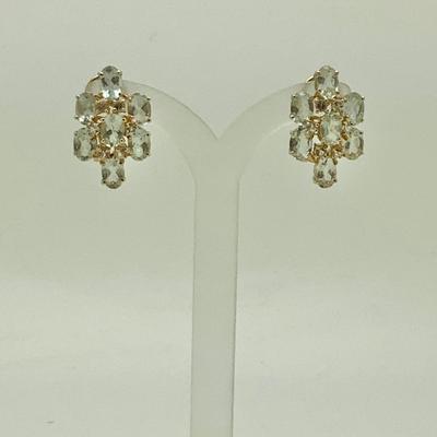 #8274 14K Yellow Gold Aquamarine and Quartz Cluster Earrings