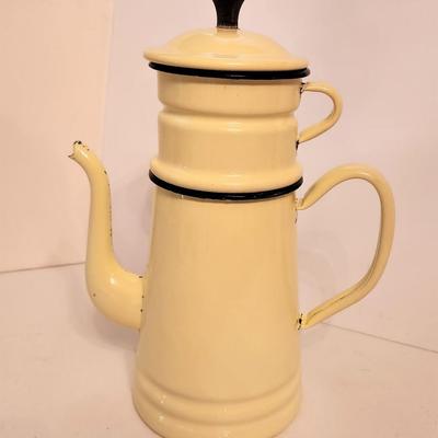 Lot #59 Vintage French Style Enamel Coffee pot in Scarce Yellow color