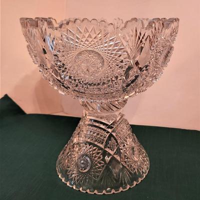 Lot #60  Beautiful Vintage Cut Glass Punch Bowl on Stand