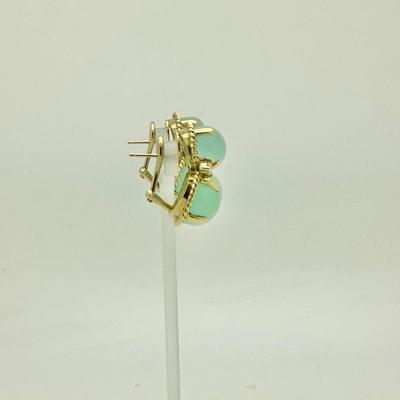 #8275 18K Yellow Gold Jade and Diamond Earrings