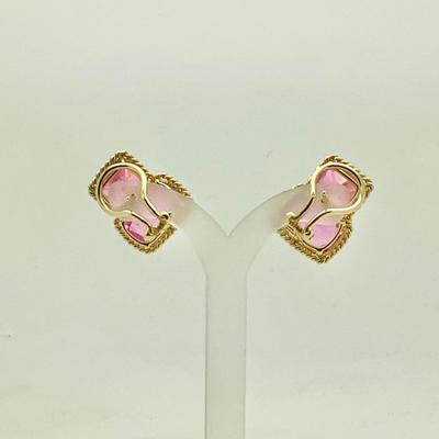#8276 14K Yellow Gold Pink Sapphire Corundum and Quartz Earrings