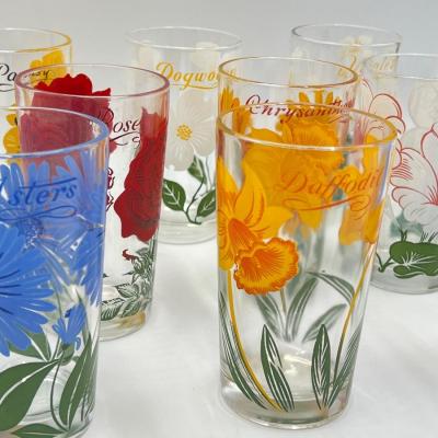 BOSCUL ~ Set Of Nine (9) Floral  ~ PEANUT BUTTER GLASSES