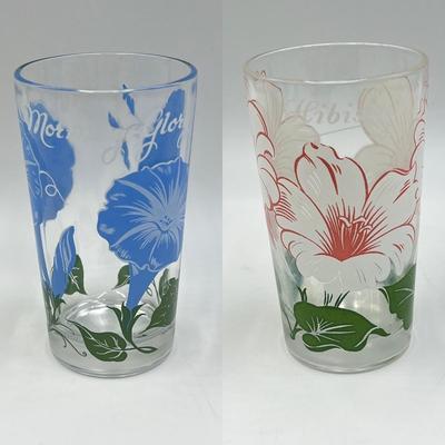 BOSCUL ~ Set Of Nine (9) Floral  ~ PEANUT BUTTER GLASSES