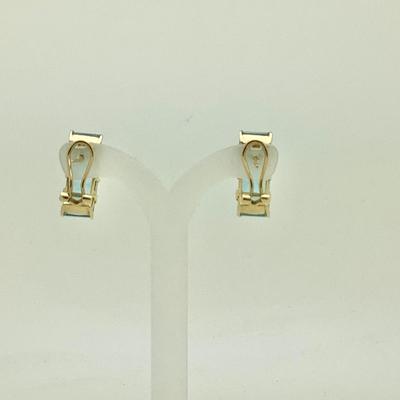 #8278 14K Yellow Gold Blue Topaz Hoop Earrings