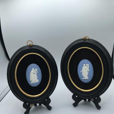 Pair of Wedgewood Cameo Blue Jasper porcelain oval wall frames