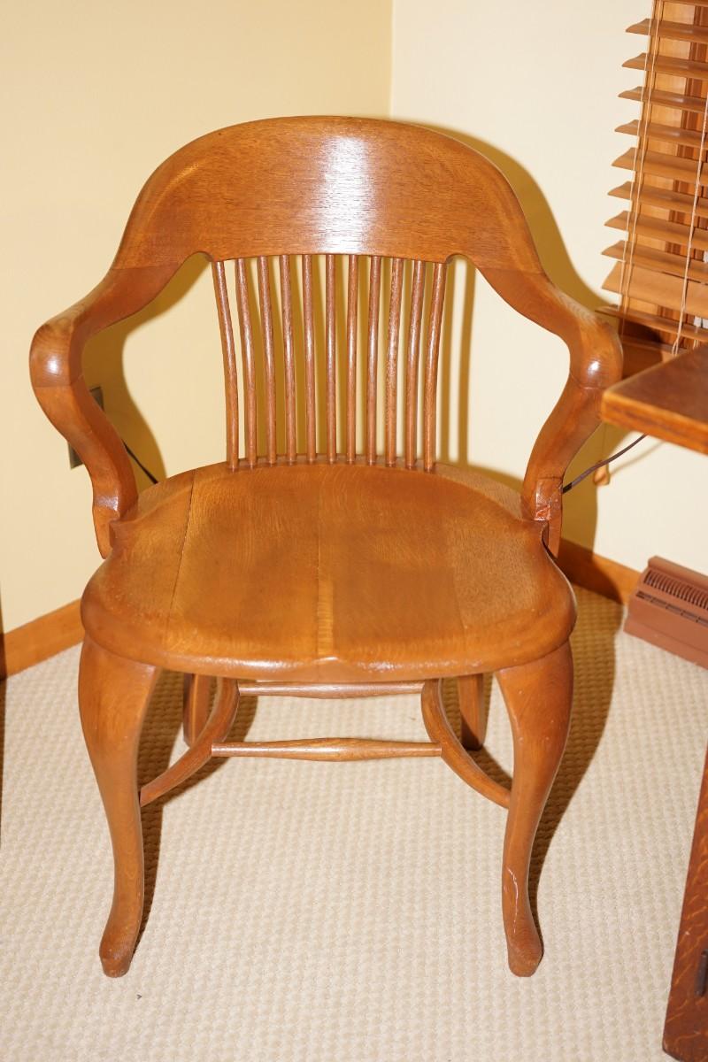 VINTAGE OAK OFFICE CHAIR CONTOURED SEAT & BACK /SLAT BACK