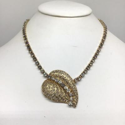 Gorgeous Gold Leaf Rhinestone Necklace