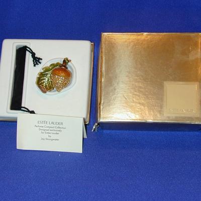 Estee Lauder By Jay Strongwater Pleasures Sparkling Acorn Solid Perfume Compact Lot 2