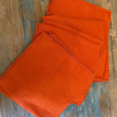 Vivid 60s Vintage Linen Orange Napkins