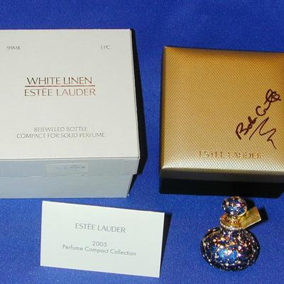 Estee Lauder White Linen Bejeweled Bottle Solid Perfume Compact Signed By Bob Conte Lot 9