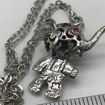 Silver Tone Elephant Necklace