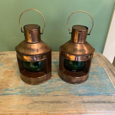 Pair Vintage  Copper Port Starboard  Oil Lanterns