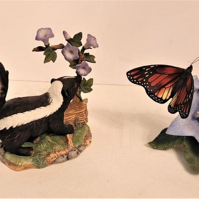 Lot #66 Lot of 2 LENOX Bisque Figurines - Skunk and Monarch Butterfly