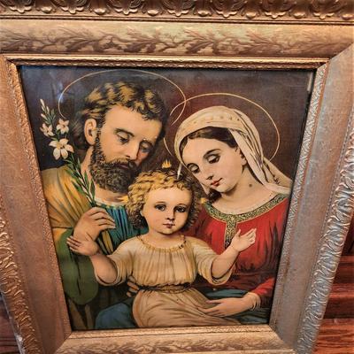 Lot #70  Antique Colored Lithograph in ornate Antique Frame - Holy Family