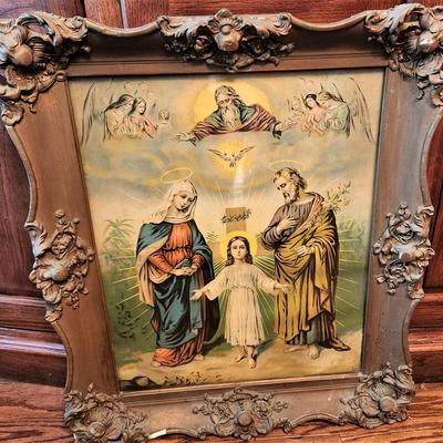 Lot #77  Antique Chromolithograph in Antique Frame - Holy Family
