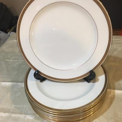 Lot of Fine English Cauldon  Crisp White DINNER PLATES  Dinner Plates Gold encrusted