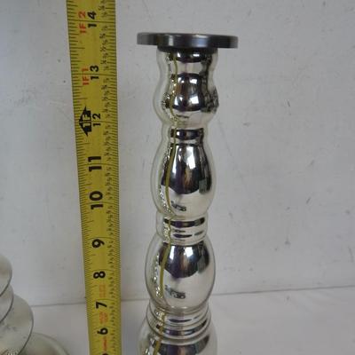 2 Large Candlesticks, Silver Toned