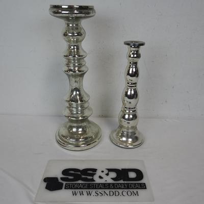 2 Large Candlesticks, Silver Toned
