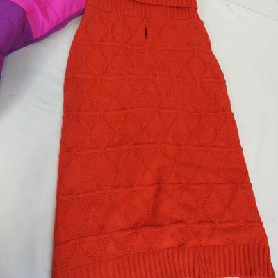 Dog Coat (purple, pink, orange) and Dog turtleneck sweater (red) Size Large