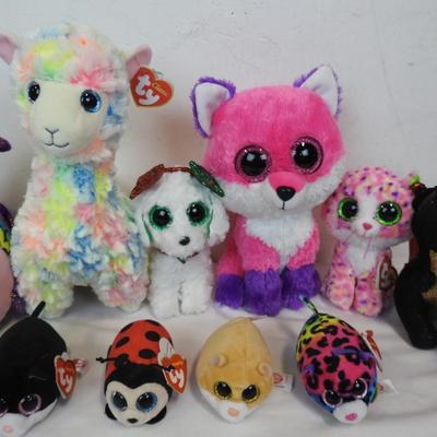 Ty Beanie Boo Toys Qty 14: Fox, Fish, Owl, Cats, Dragon, Dog