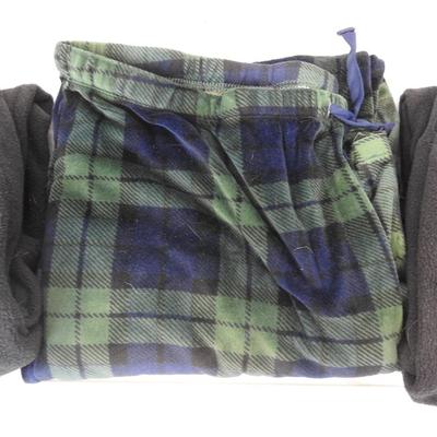 3 pairs Men's Pajama Pants size 2XL: 2 Black & 1 Green/Blue Plaid
