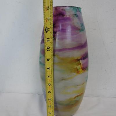 Tall Glass Vase by Franco Design, Colorful Watercolor Design 14.5