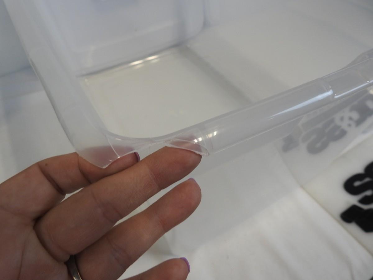 2 Sterilite 58 qt Storage Boxes, Clear with White Lids. CRACKED CORNERS |  EstateSales.org