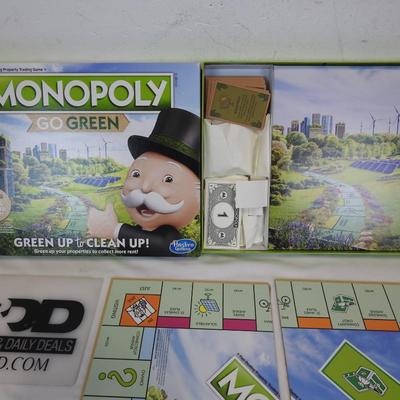 Monopoly Go Green Boardgame. Missing 1 piece, Board is split