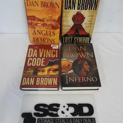 4 Hardcover Dan Brown Books: Angels & Demons, DaVinci Code, Inferno, Lost Symbol