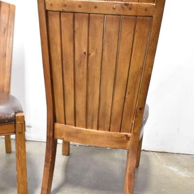 2 Brown Wooden Side Chairs with Brown Vinyl Cushioned Seats