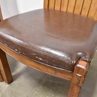 2 Brown Wooden Side Chairs with Brown Vinyl Cushioned Seats