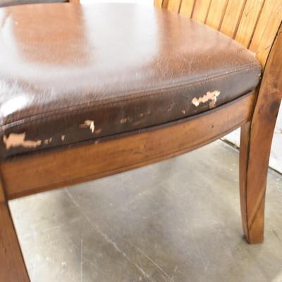 2 Brown Wooden Side Chairs with Brown Vinyl Cushioned Seats