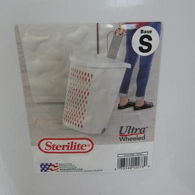 Sterilite Ultra Wheeled Plastic Laundry Hamper, White, Set of 3, Cracked, Usable