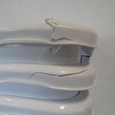 Sterilite Ultra Wheeled Plastic Laundry Hamper, White, Set of 3, Cracked, Usable